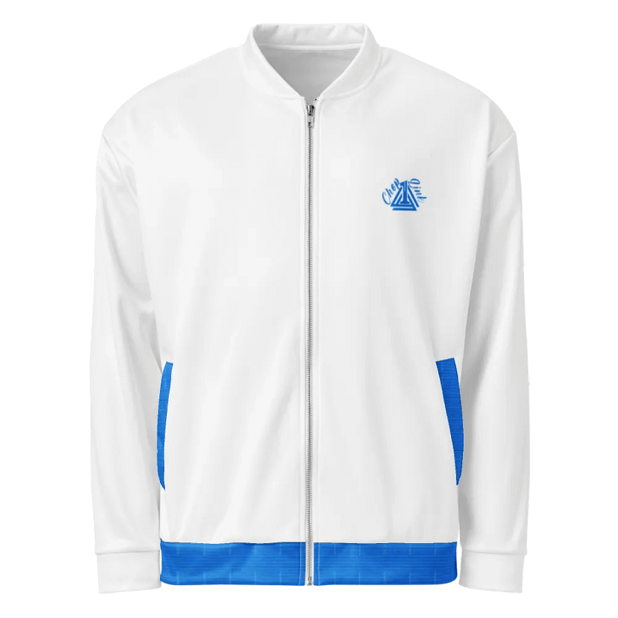 White and Aqua Blue Royalty Bomber Jacket product image (1)