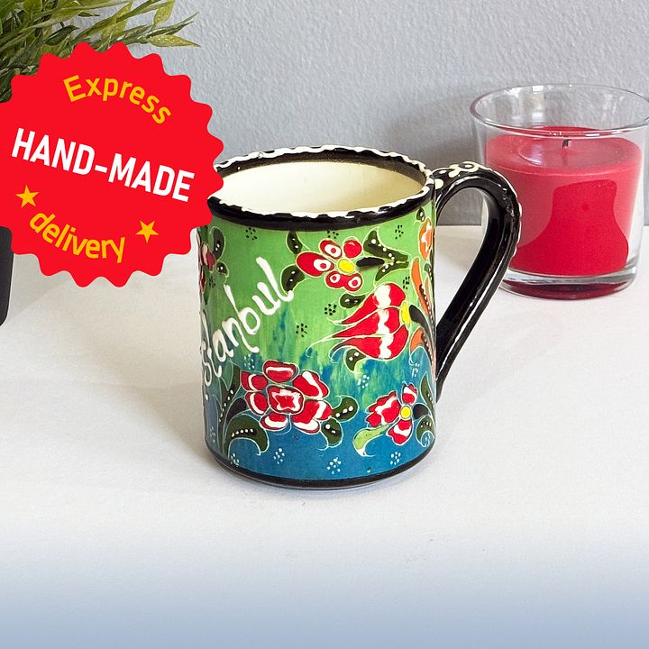 Ceramic handmade coffee mug (green), Turkish decor — handmade pottery, handmade ceramic, home decor, handmade gift, Turkish ceramic product image (1)