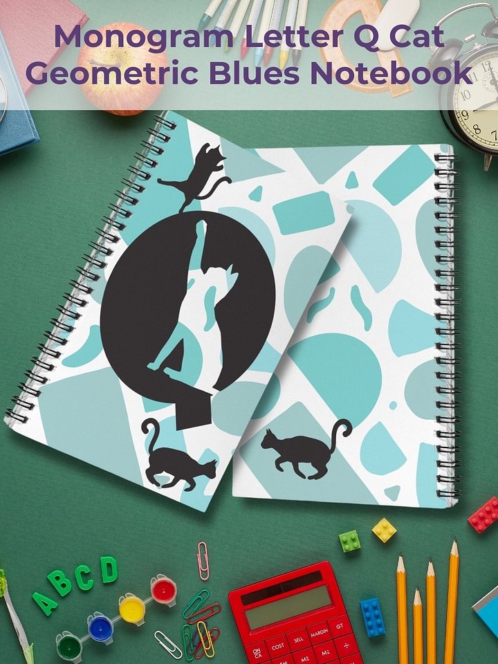 Monogram Letter Q Cat Lover Geometric Blues Notebook product image (1)