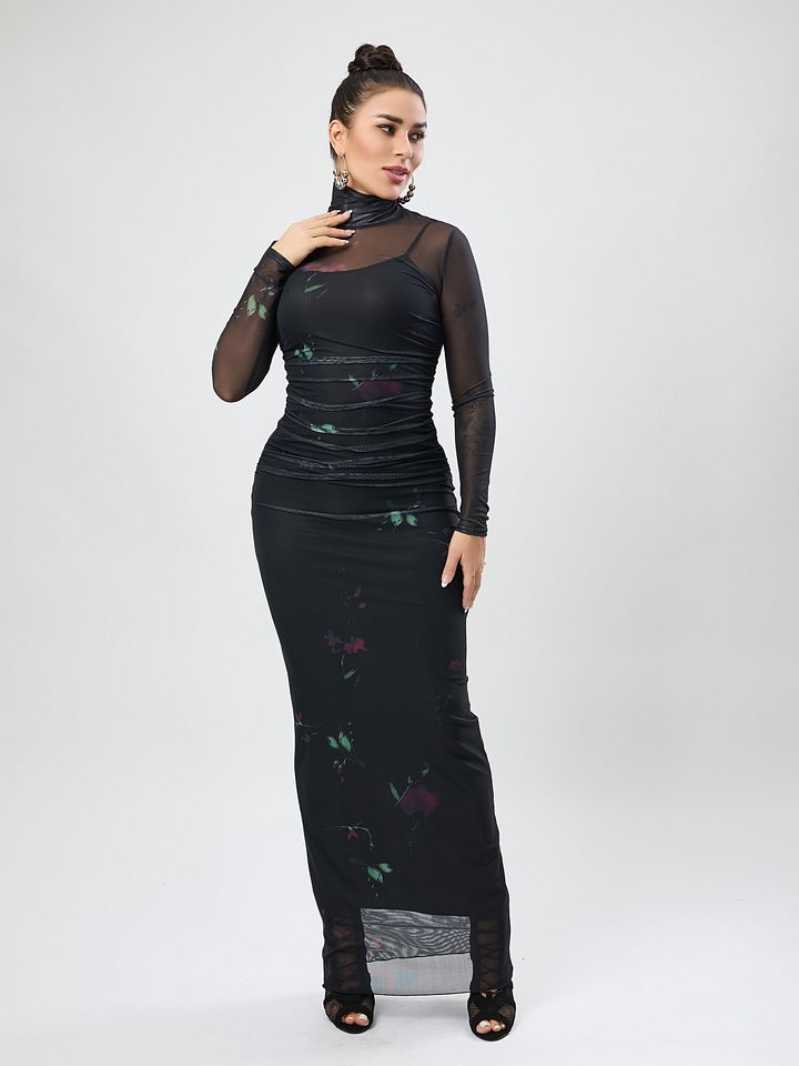 Wholesale dresses mesh see-through with sling maxi dress two-piece set product image (2)
