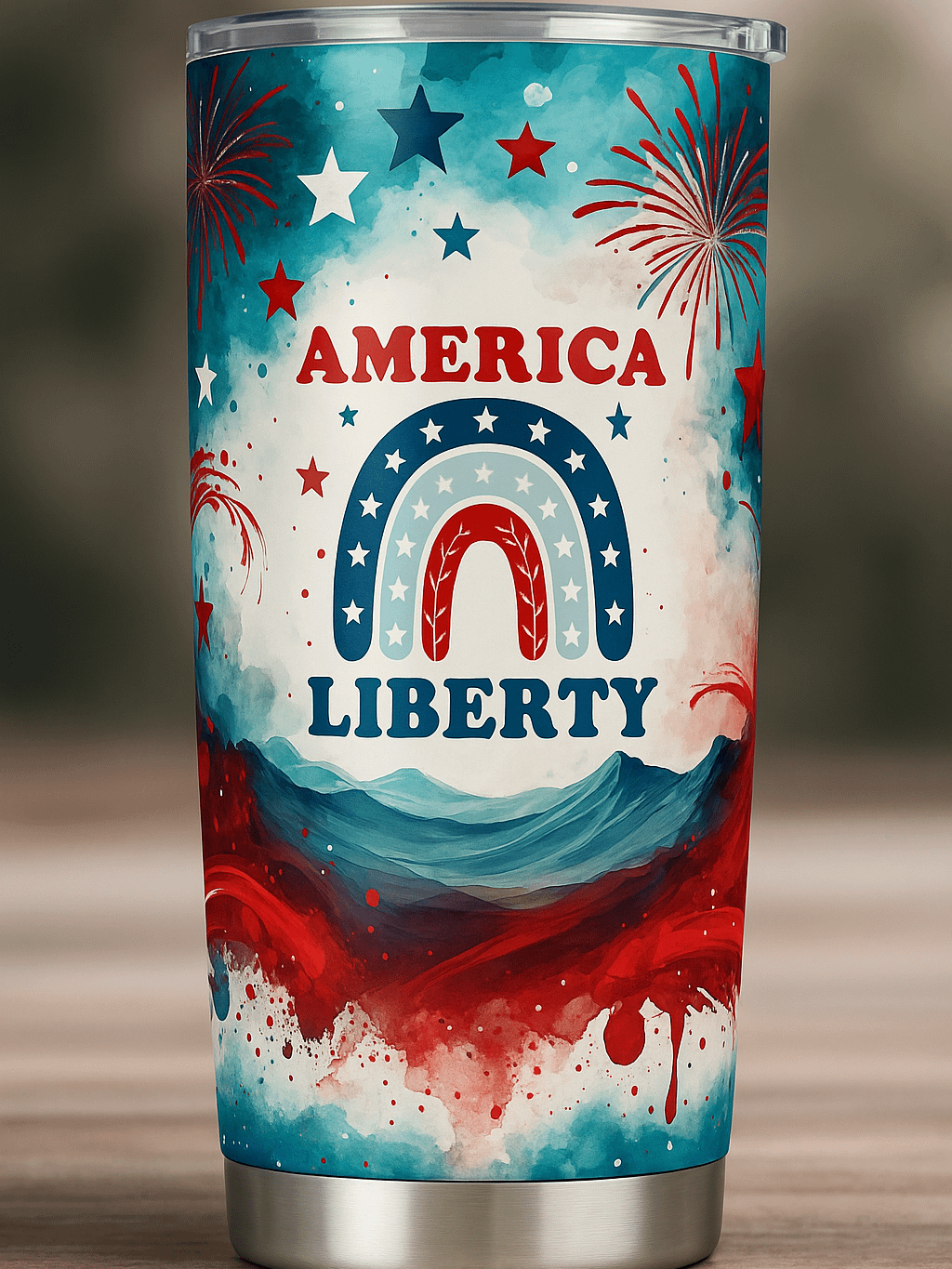 Patriotic Liberty Tumbler Wrap PNG | 20oz America Sublimation Design | Red White Blue Fireworks | 4th of July Digital Download product image (1)