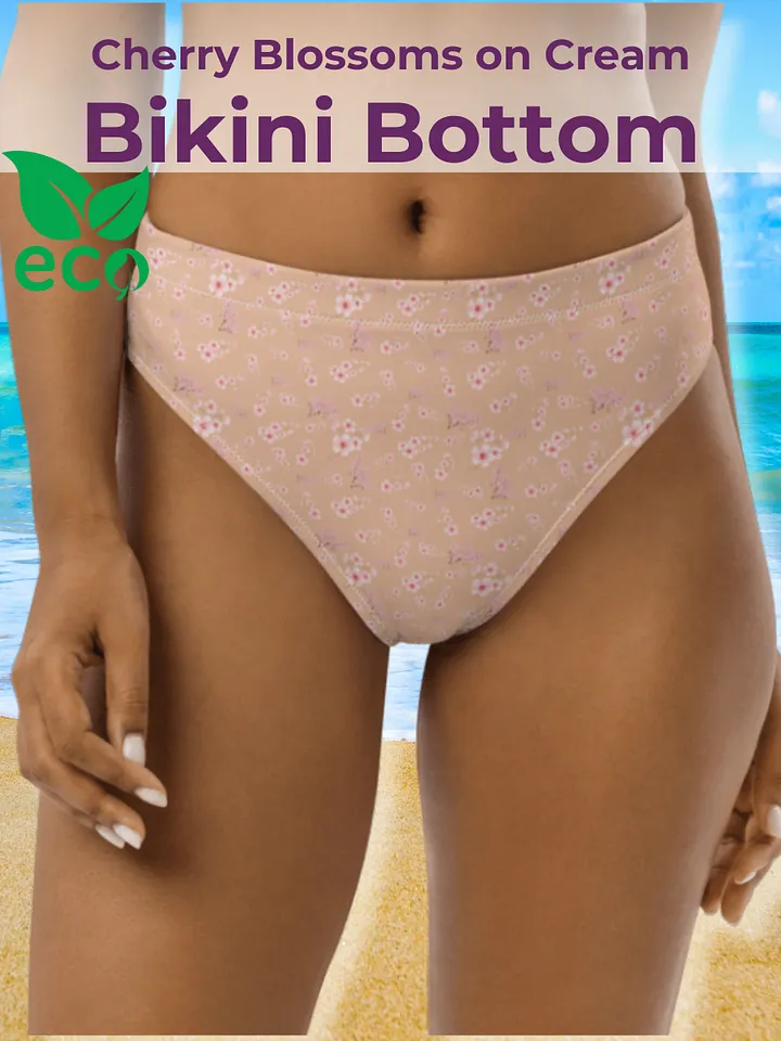Cherry Blossoms on Cream Eco-Green Bikini Bottom product image (1)
