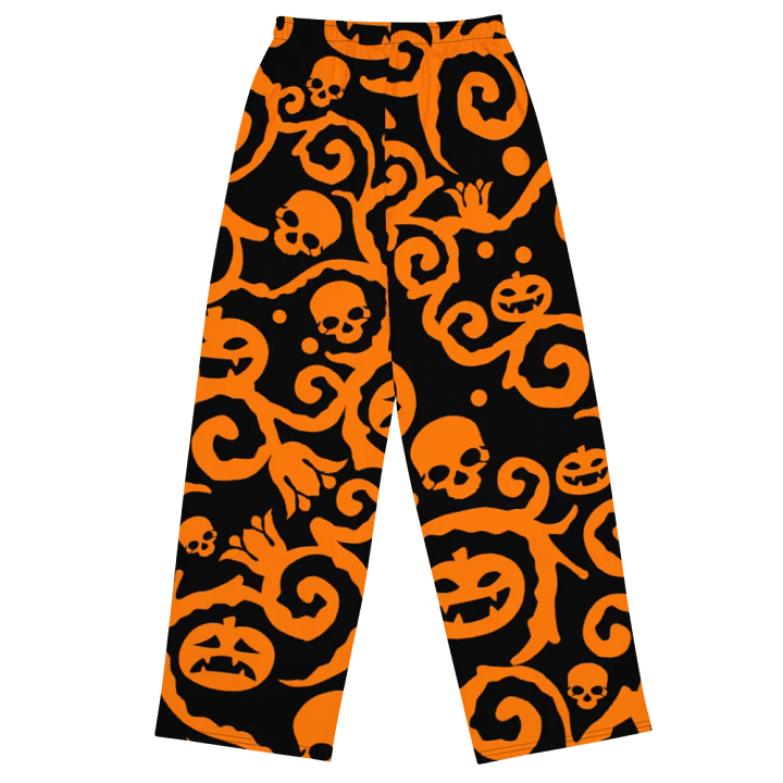 Orange & Black Scary Pumpkins Skull Unisex Wide-Leg Pants product image (1)