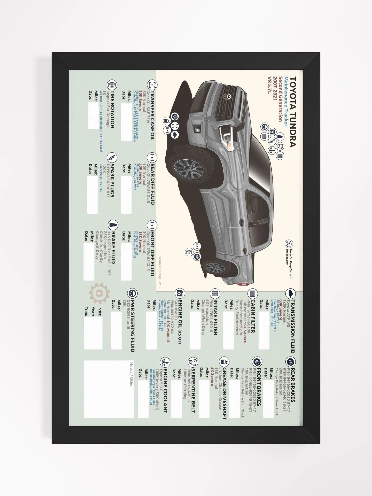 2ND GEN TUNDRA MAINTENANCE TRACKER - Silver / Cement (Framed) product image (2)