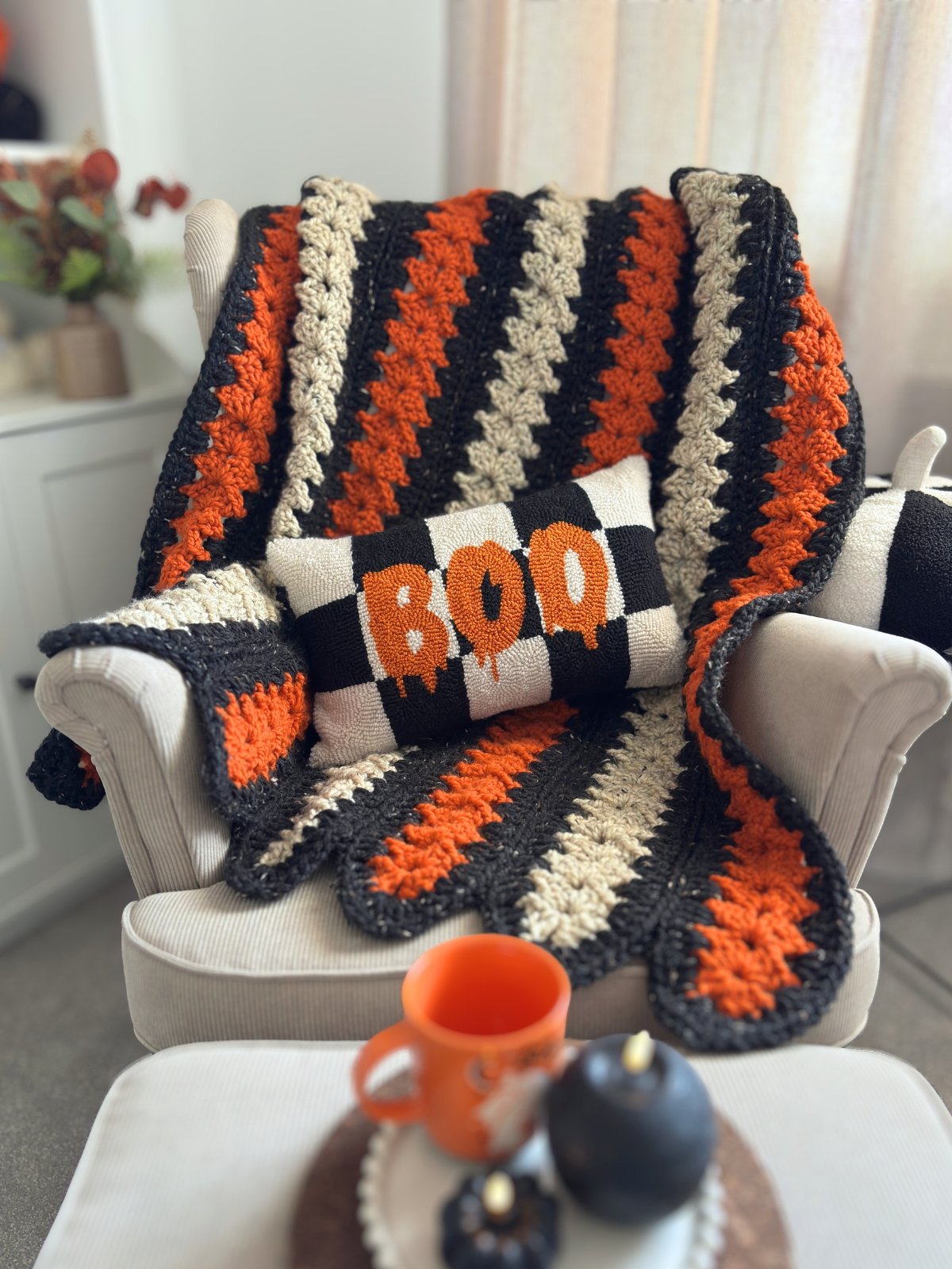 Spooky Strips Mile-a-Minute Crochet Blanket Pattern | Easy Super Chunky Throw Blanket for Beginners | Halloween Afghan PDF product image (10)