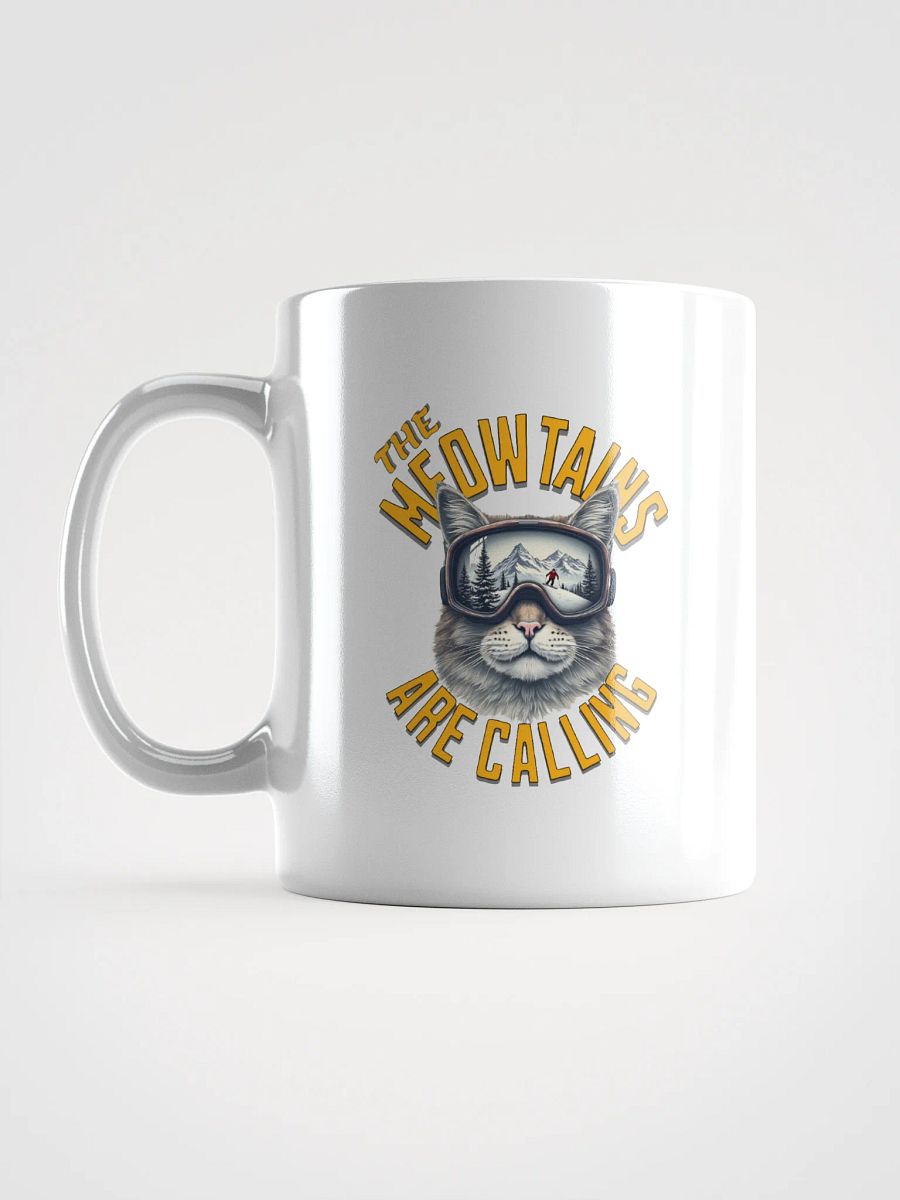 The Meowtains Are Calling Cat Skiing White Glossy Mug product image (1)