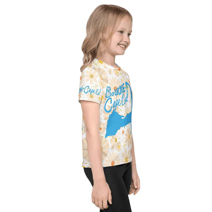 Girls' | Little Kids T-Shirt | BOURNE to Cape Cod™ | Vibrant Coastal Tee for Kids | Blue Logo on Daisies product image (4)