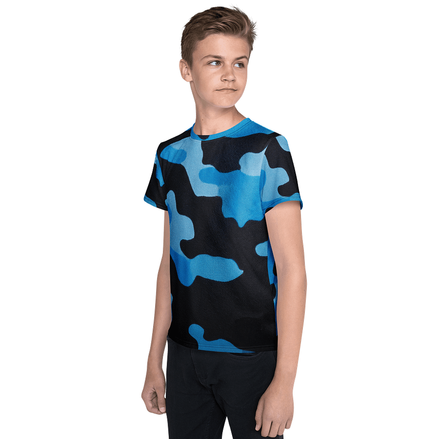 Youth Crew Neck T-Shirt black and light blue camo product image (3)