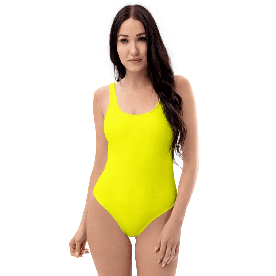 Plain Color Yellow One-Piece Swimsuit product image (1)