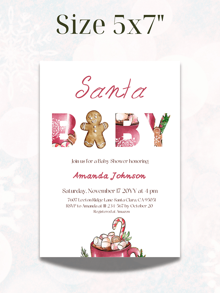 Santa Baby Shower Invitation for Christmas Gingerbread Man Themed Party, Digital Download Winter Invite Canva Template product image (2)