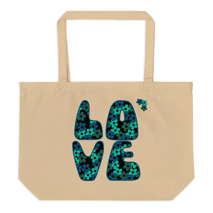 Teal Flower LOVE Text Eco-Friendly Large Tote Bag product image (1)