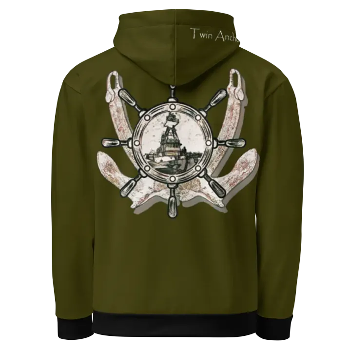 Green Twin anchor ship wheel & Tug CE Hoodie product image (1)