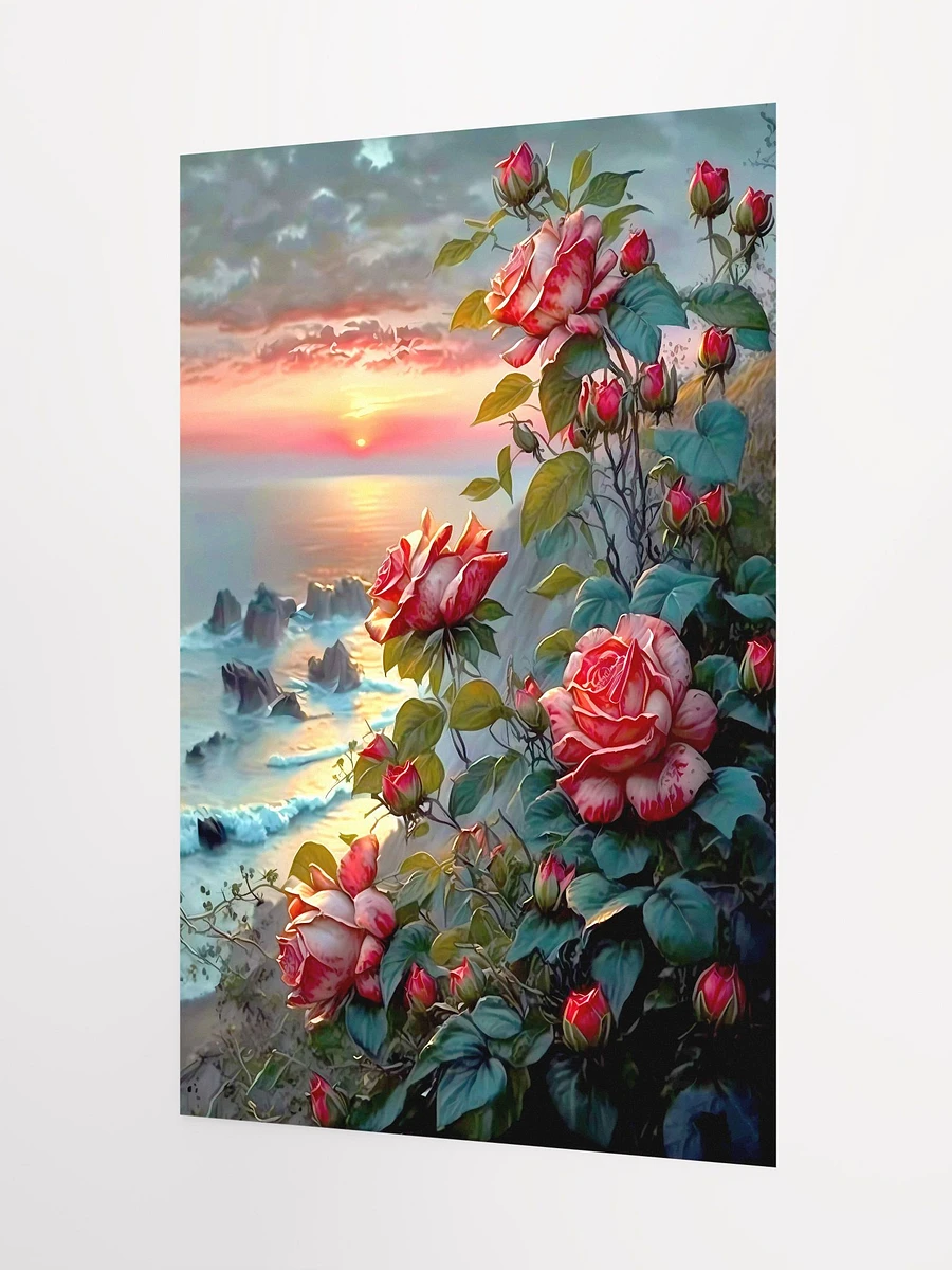 Coastal Sunset Romance: Majestic Roses Against Oceanic Vistas Poster