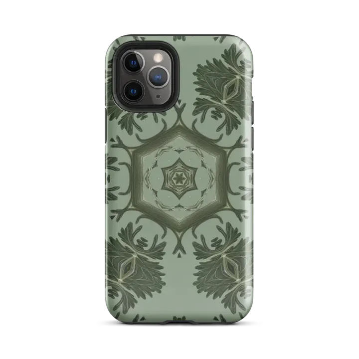 Tough Phone Case for iPhone® - Green Abstract Botanical Hex Geometric Pattern product image (2)