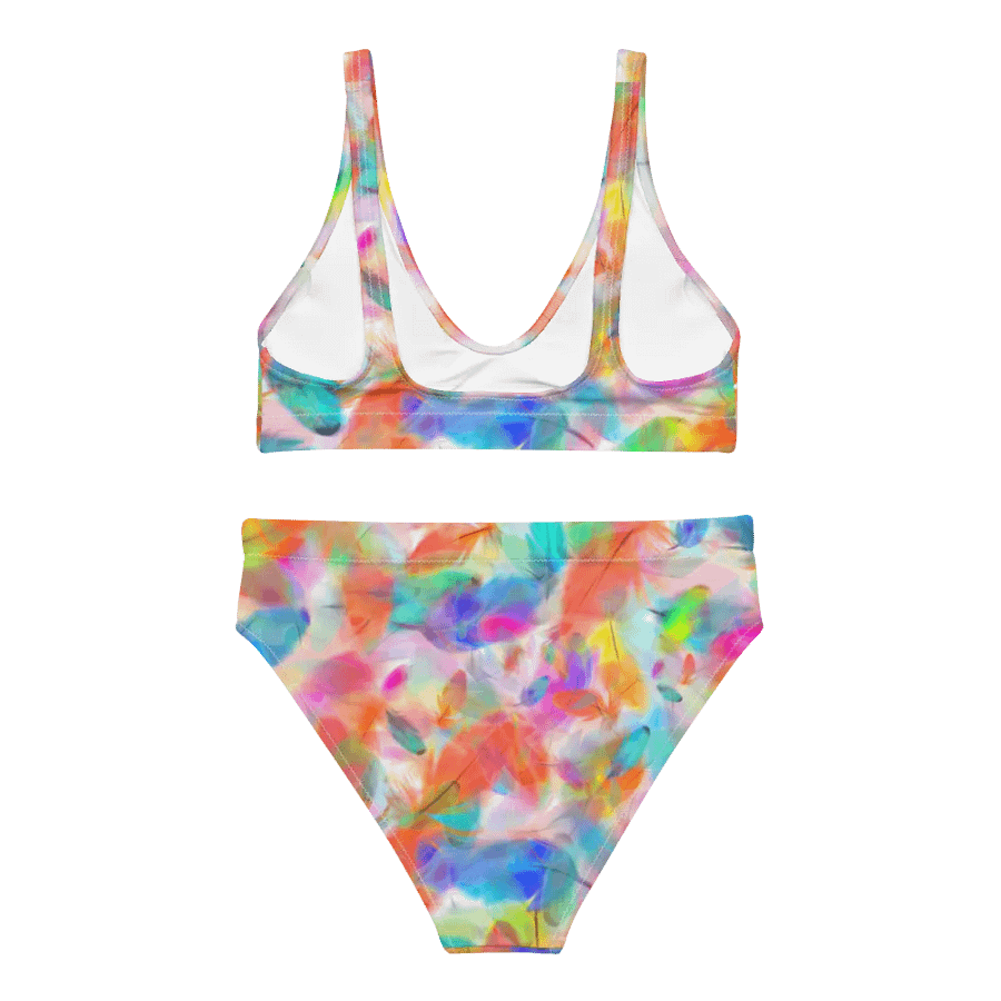 Colorful Feather Pattern Design High Waisted Bikini - v4 product image (4)