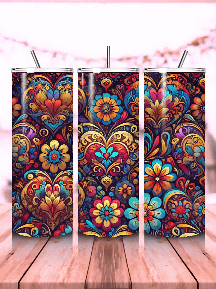 Vibrant Hearts 20oz Tumbler Wrap – Colorful Valentine’s Design PNG – Cheerful Love Theme, 300 DPI Digital Download product image (1)