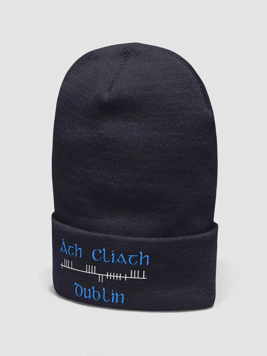 Dublin/Áth Cliath Orthodox style Ogham, Light Blue and white, embroidered Cuffed Beanie product image (3)