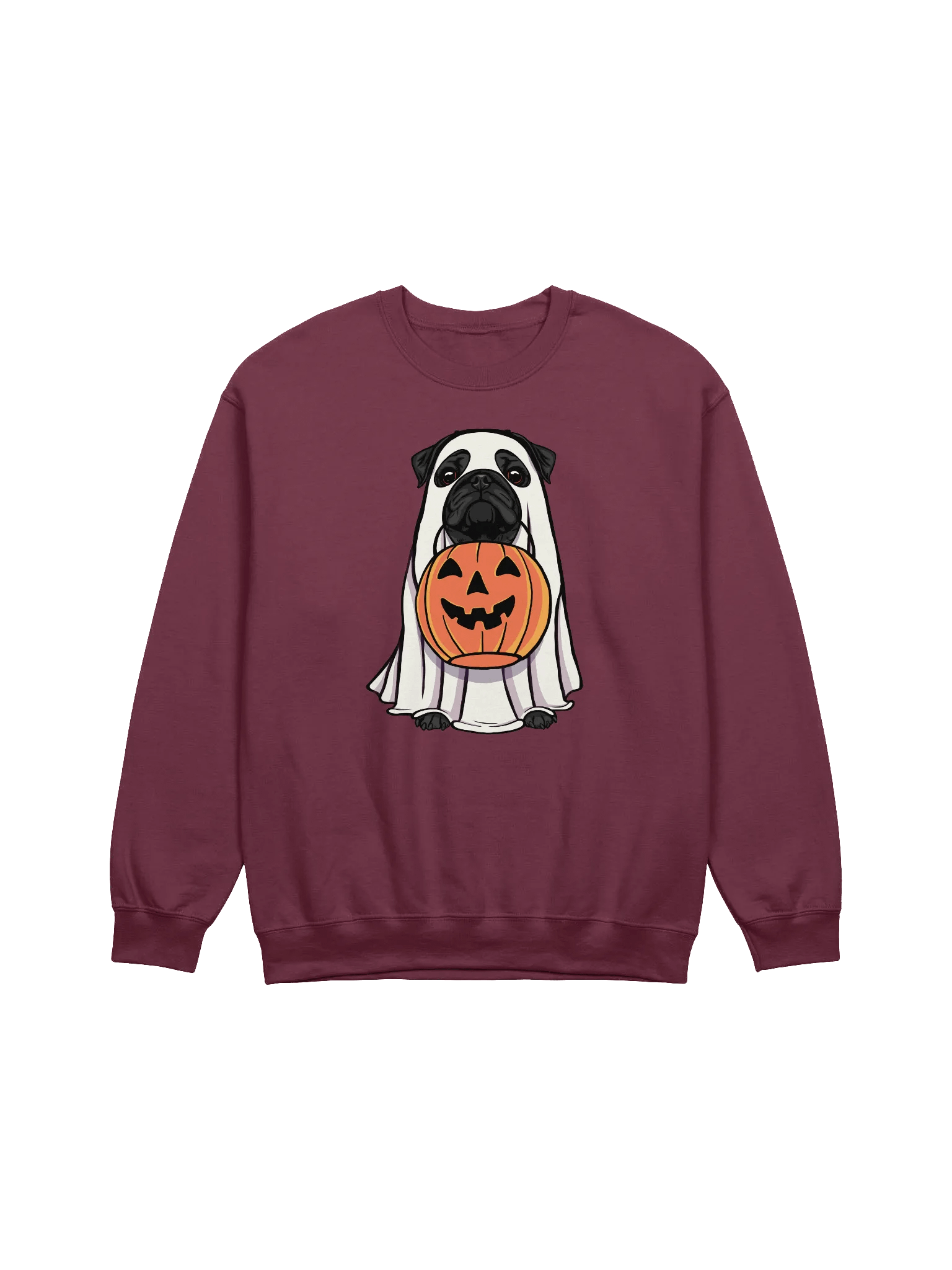 Funny Halloween Pug(Black) T-Shirt | Funny Dog Wearing a Ghost Costume and Holding a Pumpkin Basket product image (8)
