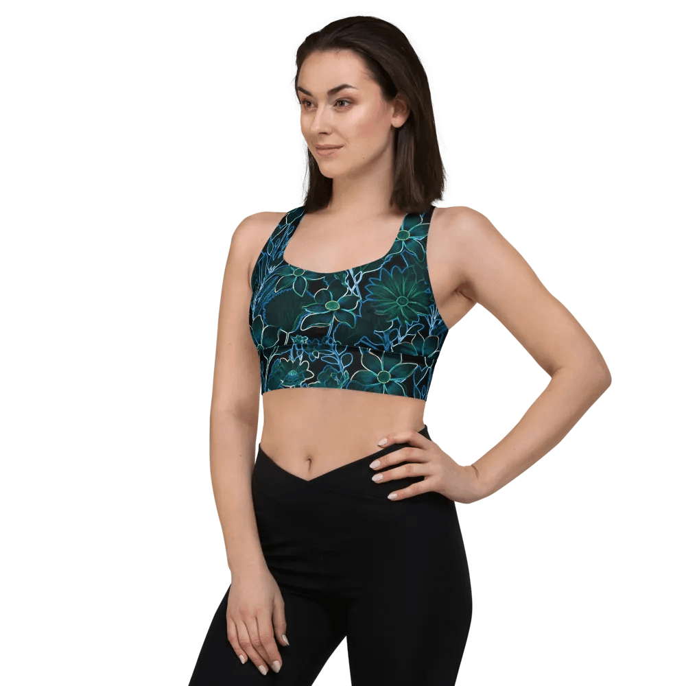Trippy Floral Teal/All-Over Print Longline Sports Bra by Sublicolor product image (3)