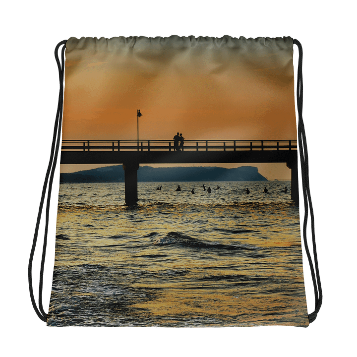 Rucksackbeutel mit Kordelzug - Liebespaar-Silhouette im Sonnenuntergang am Meer product image (1)