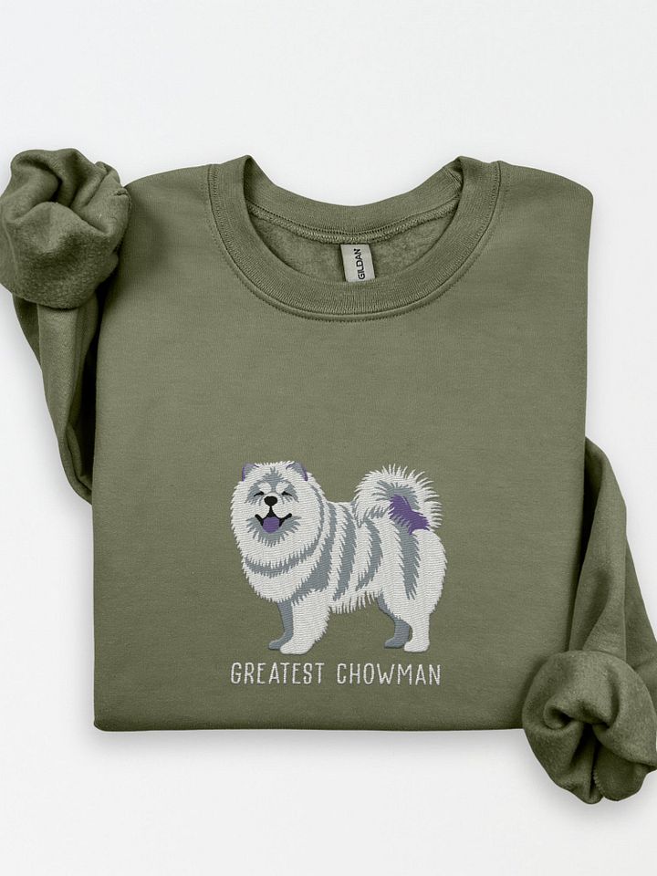 Greatest Chowman Sweatshirt(Embroidered) of a Chow Chow(White) product image (1)