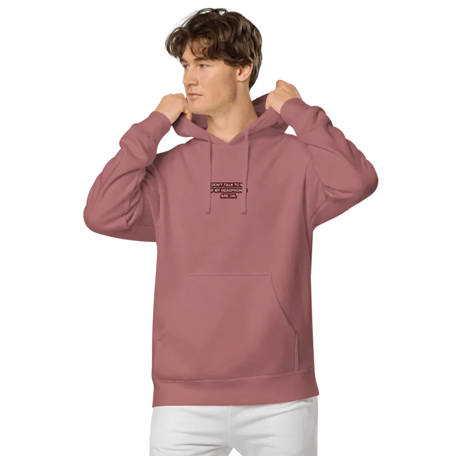 HEADPHONES ON (maroon bubble design 2) embroidered pigment hoodie product image (7)