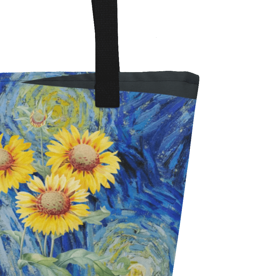 Big printed tote bag with Van Gogh inspired sunflowers and starry night  design product image (8)