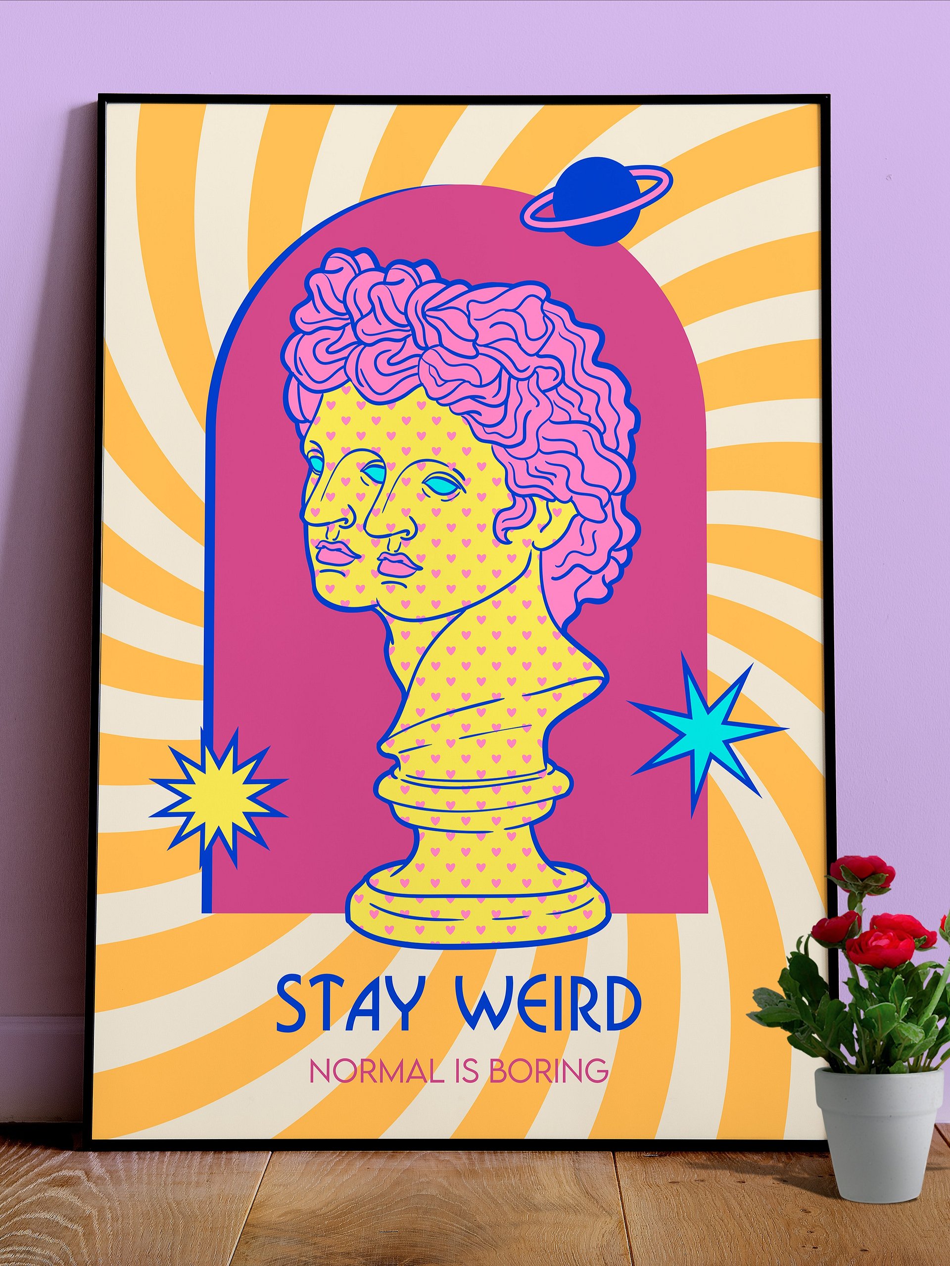 Retrowave poster/Vaporwave print: Stay Weird — anime poster, aesthetic poster, space art print, video game poster, neon light, 90s decor product image (1)