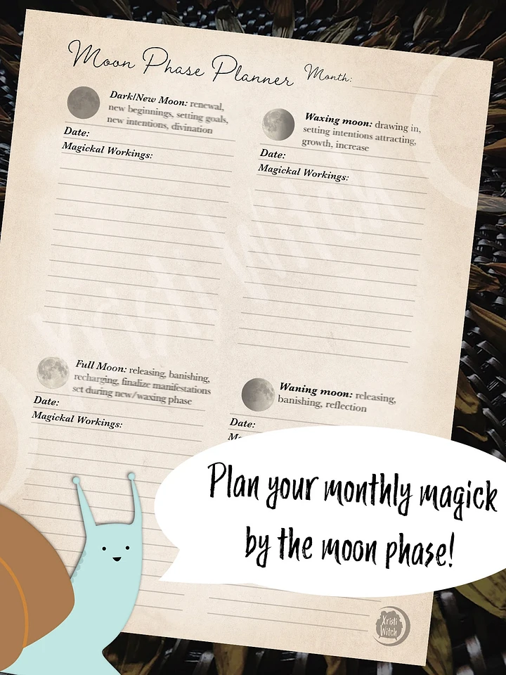 Monthly Moon Planner Grimoire/Book of Shadows Journal Page - Digital Download product image (1)