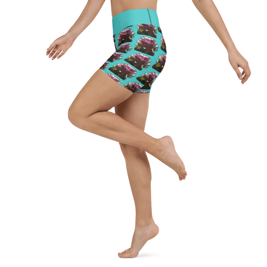 Turquoise Blossom Yoga Shorts product image (4)