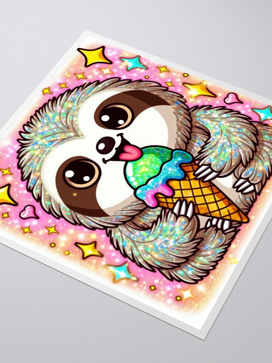 Glittery Ice Cream Sloth Sticker – Adorable 3" Kawaii Sloth Art for Notebooks, Laptops & More product image (3)