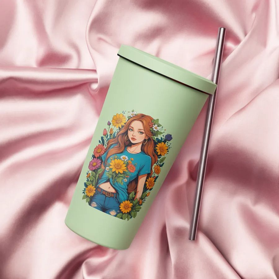 Bloomcore Flower Girl 20 oz Tumbler Cup - Mint - Insulated Tumbler with a Straw - v1 product image (4)