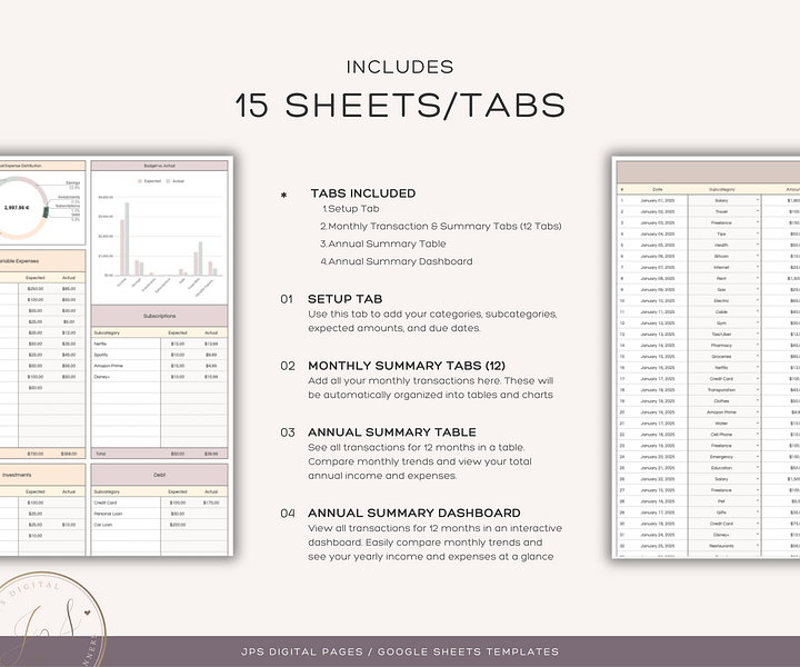 Monthly and Annual Budget Spreadsheet Template product image (2)