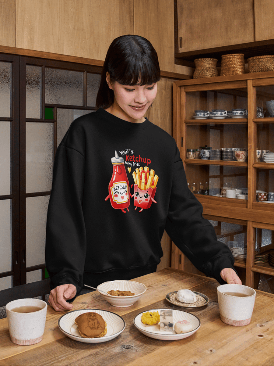 "You’re the Ketchup to My Fries" Cute Black Sweatshirt product image (2)
