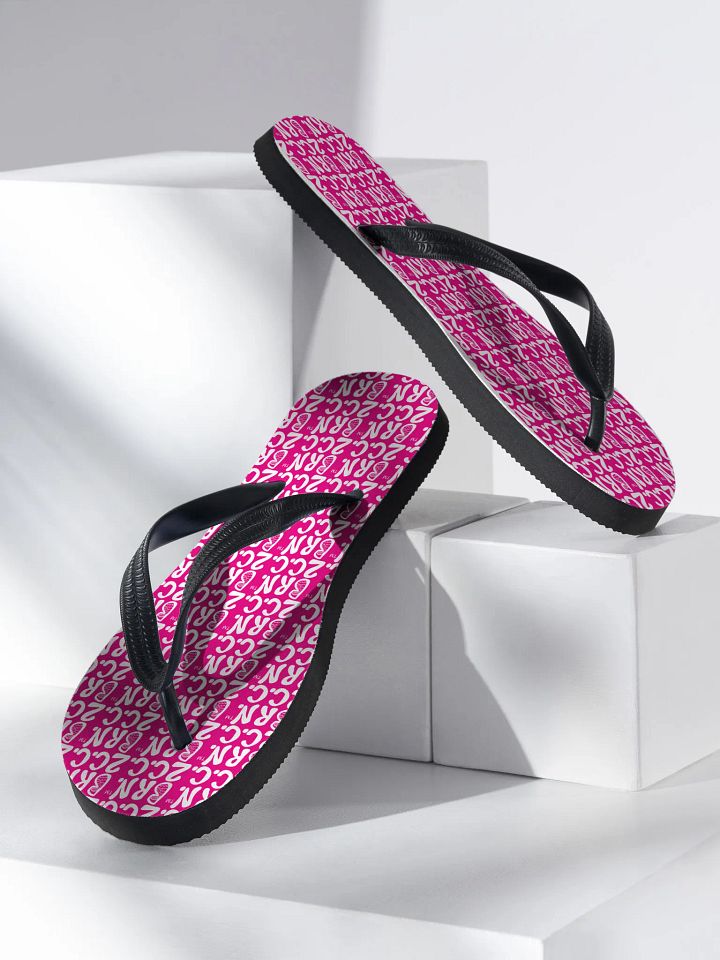 BOURNE to Flip Flop™ | Cape Cod Vibes for Your Soles | Mini BRN.2C.C. Logo Repeat Sandals | White Logo on Vibrant Pink product image (2)