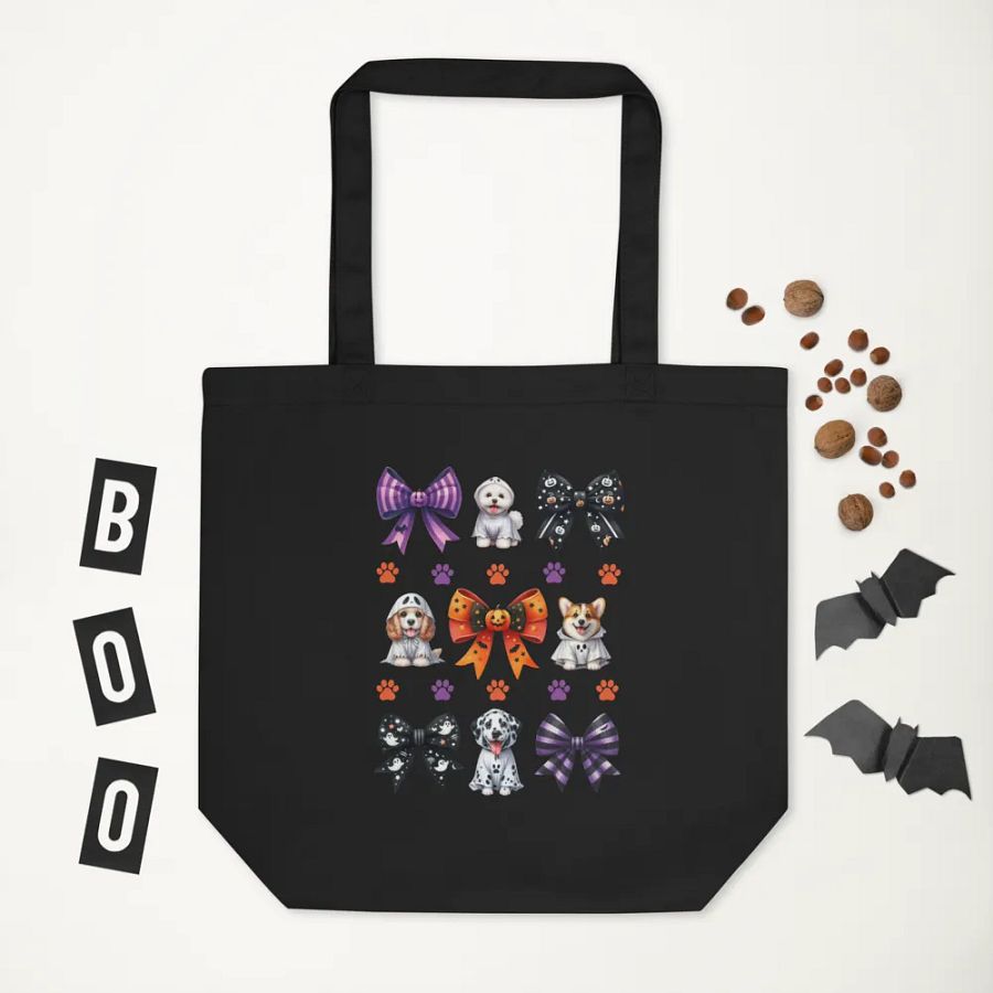 Cute Halloween Dog Ghosts and Bows Tote Bag Design5 product image (1)