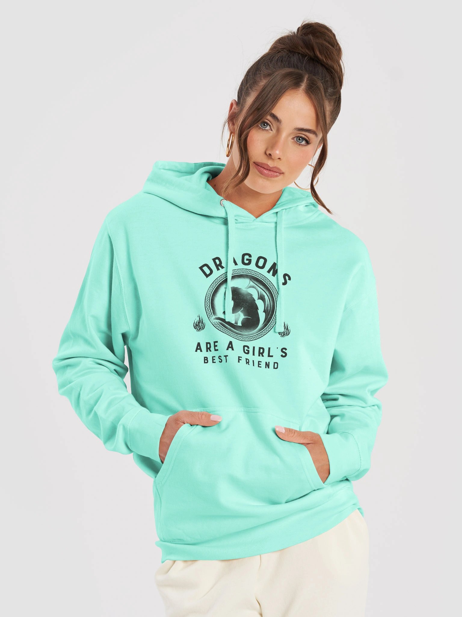 Dragons Are A Girl's Best Friend Dragon Cat Girl Woman Friendship Hoodie 2 product image (5)