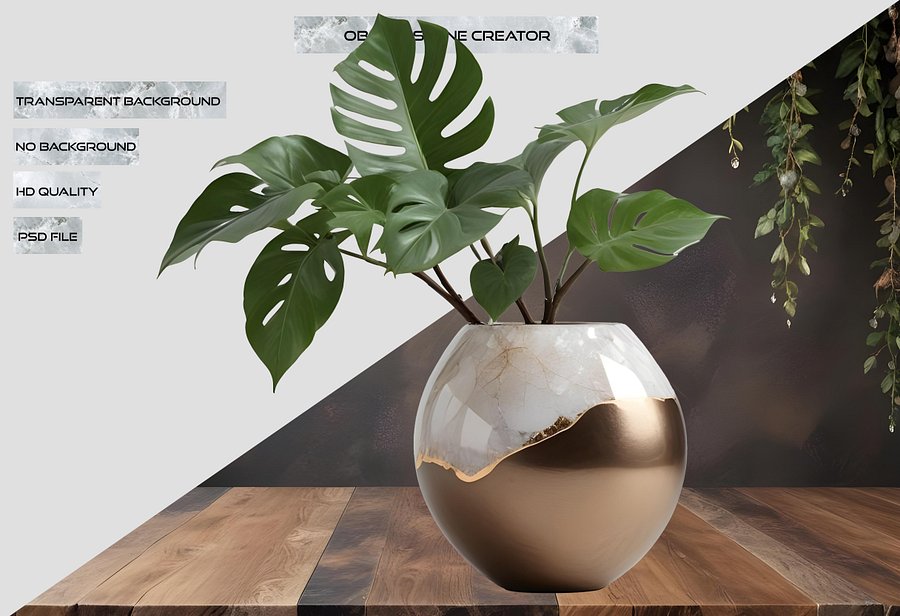 Glamour Organique – vase quart & bronze, PNG product image (2)