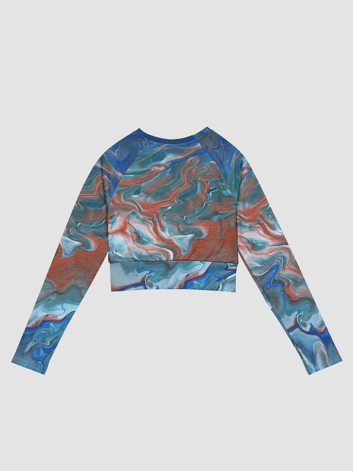 Metallic Orange Fluid Acrylic All-Over Print Long Sleeve Crop Top product image (2)