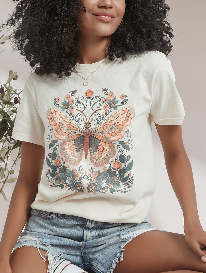 Luna Moth and Floral Elements Cottagecore Aesthetic T-Shirt(2) | Cottagecore, Forestcore, Fairycore, & Goblincore Shirt Design product image (12)