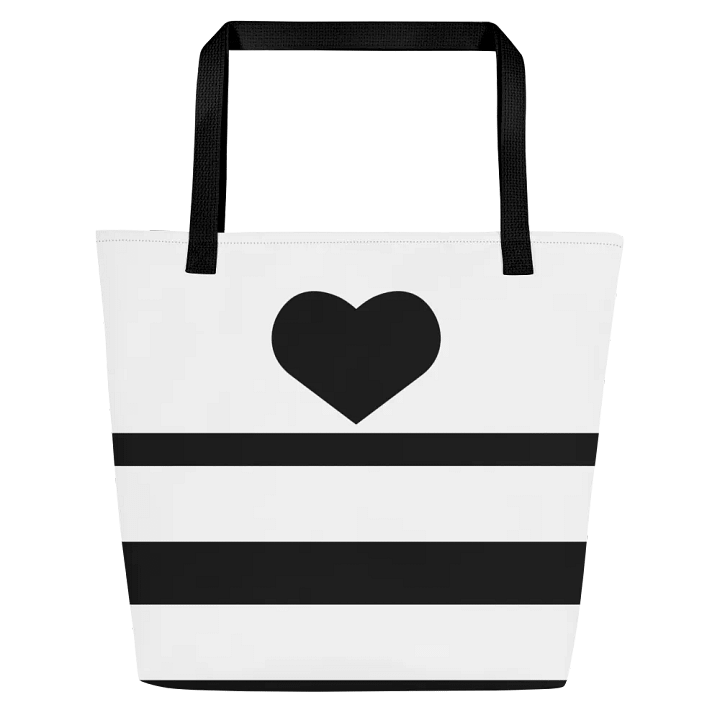 Black and White Stripes and Hearts/All-Over Print Large Tote Bag w/ Pocket by Sublicolor product image (1)