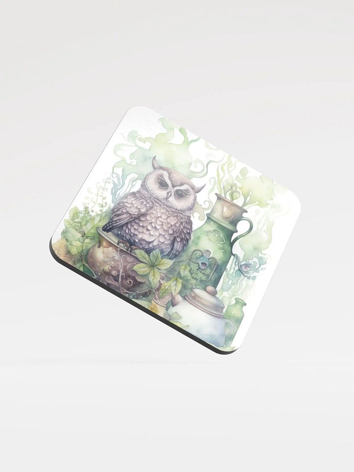 Glossed Cork Coaster 🦉 Peaceful Green Theme - Owls Vibes - Motif 4 product image (1)