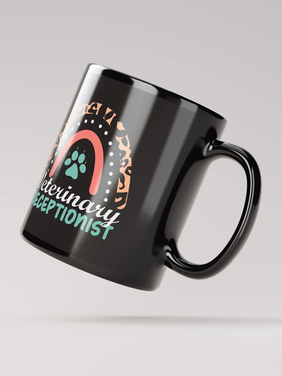 "Veterinary Receptionist-Rainbow" black glossy mug product image (3)