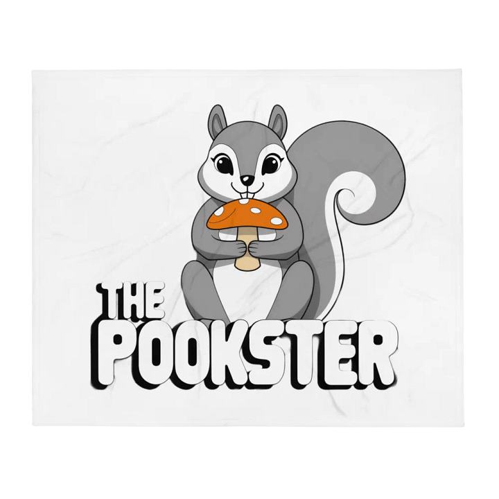Ultra soft and plushy blanket: The Pookster: Large Pooky, 70s font, mushroom, transparent background. greyscale with red mushroom product image (2)