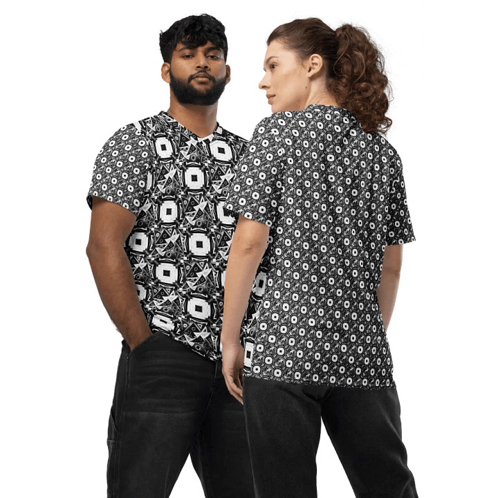 Abstract Black and White Triangles with Squares Unisex V Neck Sports Jersey product image (1)