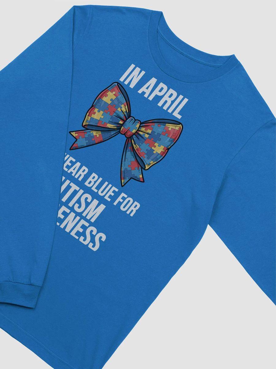 In April We Wear Blue - Autism Awareness Bow Puzzle Long Sleeve Tee product image (11)
