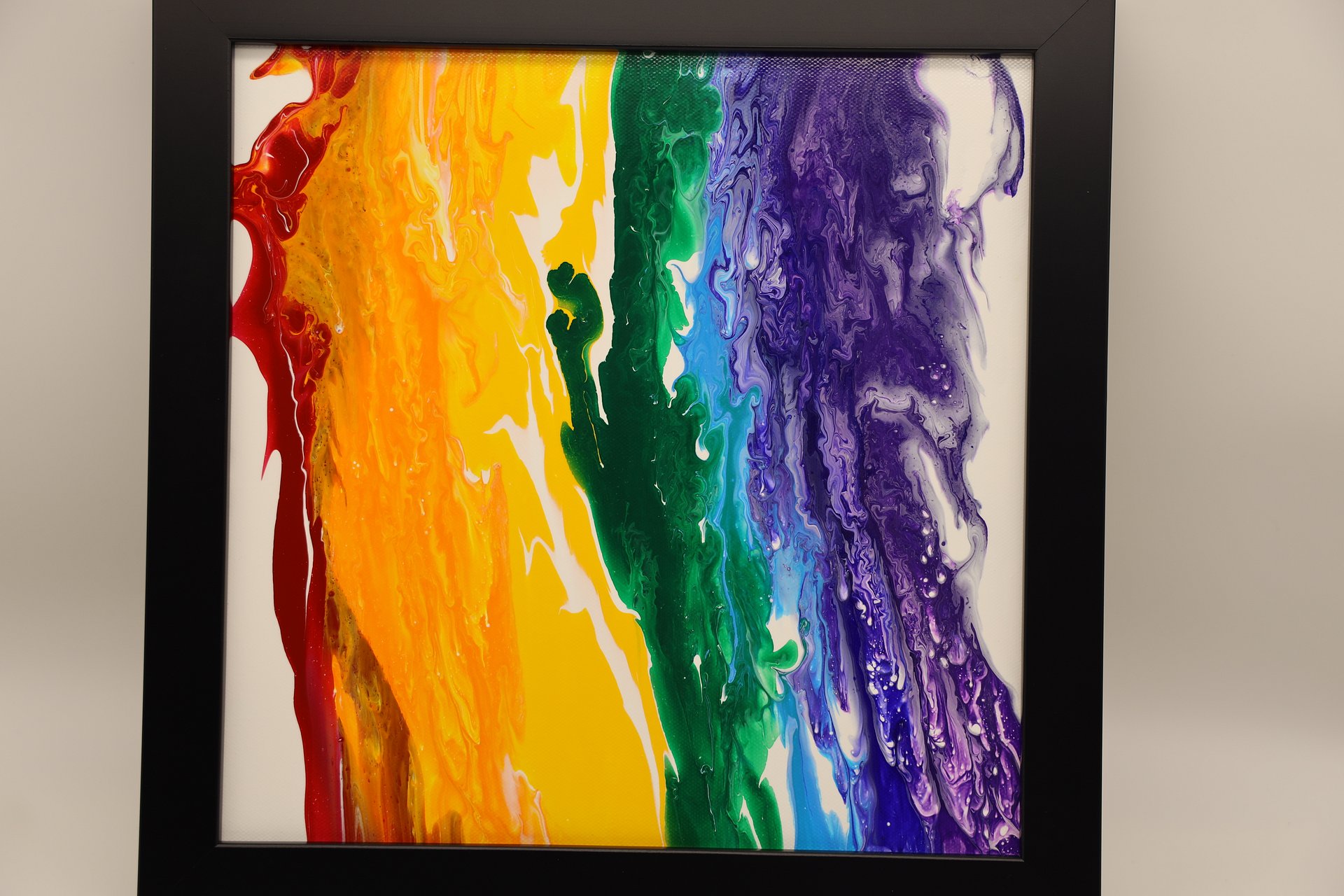 Framed Acrylic Pour Painting on 12in x 12in Canvas- Rainbow product image (2)