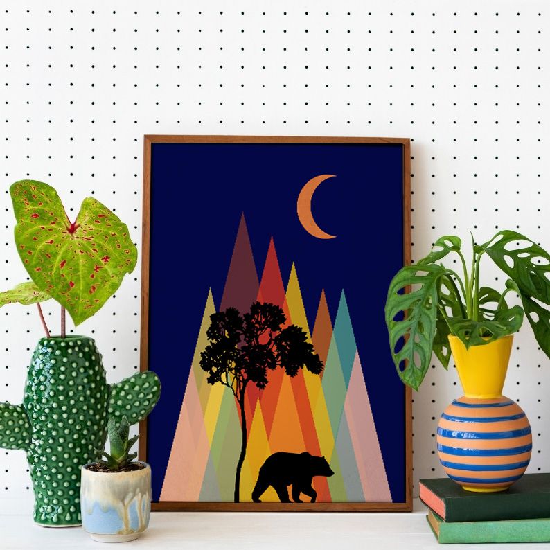 Bear Under The Moon Modern Geometric Art Print product image (2)
