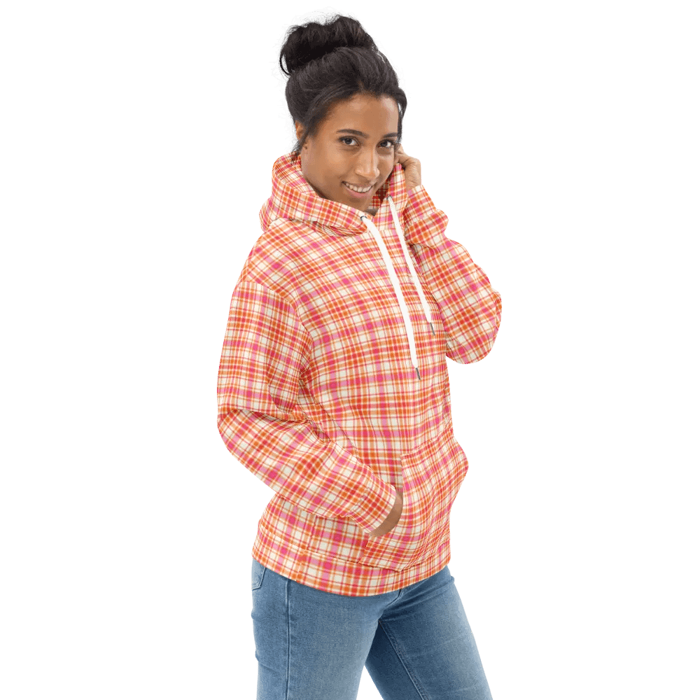 Orange and Hot Pink Plaid Hoodie product image (1)