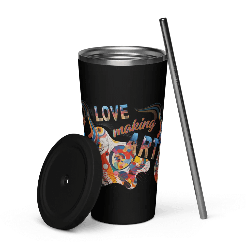 Insulated  tumbler Kadinsky inspired colorful design for the artist. 'Love making art'  Perfect gift for mom, dad, son, daughter colleague, friend who loves arty things product image (5)